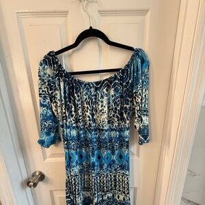 Tiana B. Blue and White Long Sleeve Dress